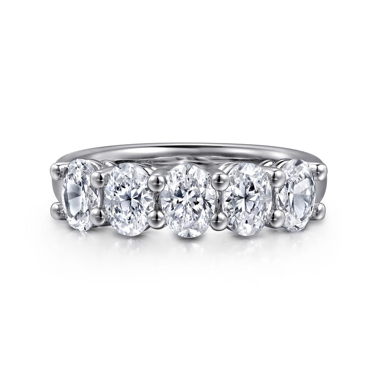 Fancy Wedding Ring in 14k White Gold with Oval Natural Diamond at Gabriel & Co. - Shot 1