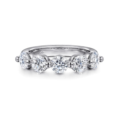 14K White Gold 5 Stone Single Prong Diamond Anniversary Band