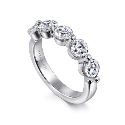 14K White Gold 5 Stone Single Prong Diamond Anniversary Band