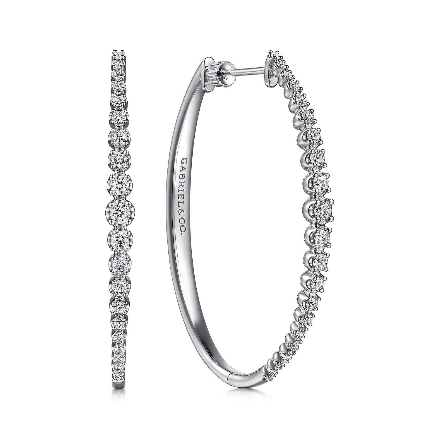 14K White Gold 50mm Diamond Classic Oval Hoop Earrings - 1.25 ct - Shot 1