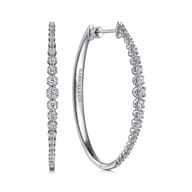 14K White Gold 50mm Diamond Classic Oval Hoop Earrings