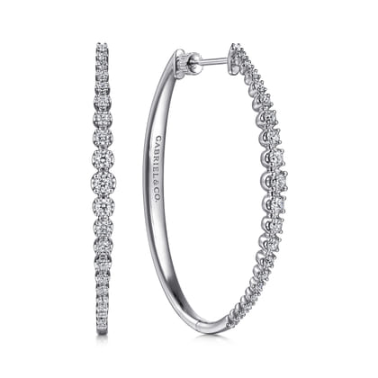 14K White Gold 50mm Diamond Classic Oval Hoop Earrings