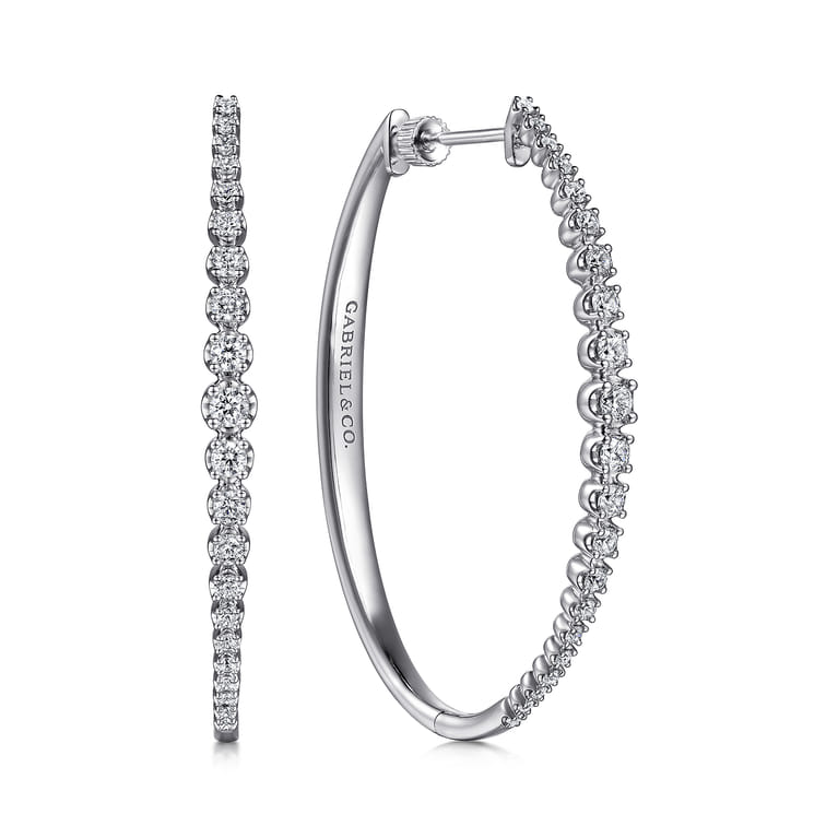 14K White Gold 50mm Diamond Classic Oval Hoop Earrings - 1.25 ct - Shot 1