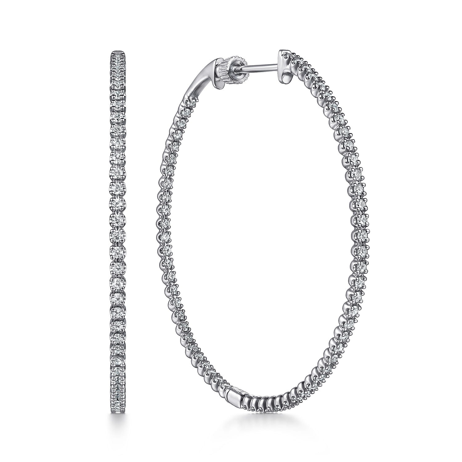 14K White Gold 50mm Diamond Inside Out Hoop Earrings - 1.45 ct - Shot 1