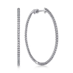 14K White Gold 50mm Diamond Inside Out Hoop Earrings