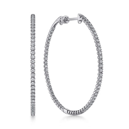 14K White Gold 50mm Diamond Inside Out Hoop Earrings