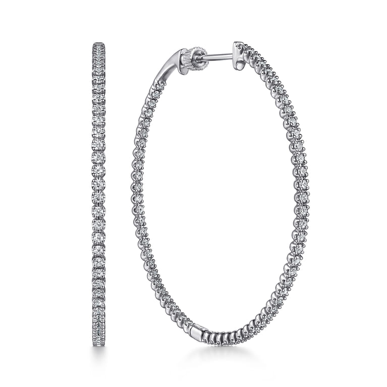 14K White Gold 50mm Diamond Inside Out Hoop Earrings - 1.45 ct - Shot 1