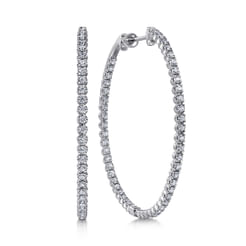 14K White Gold 50mm Diamond Inside Out Hoop Earrings