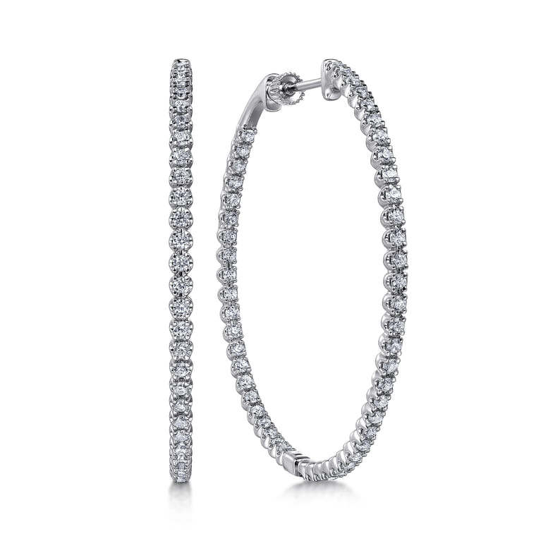 14K White Gold 50mm Diamond Inside Out Hoop Earrings - 2.5 ct - Shot 1