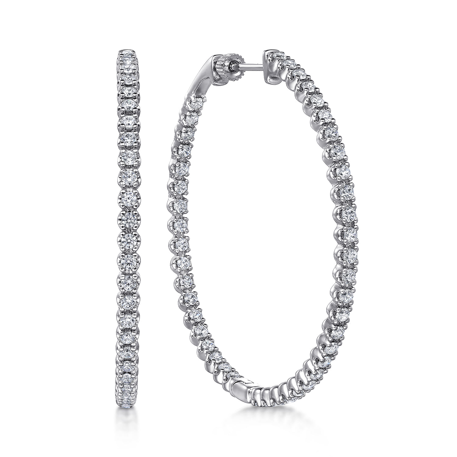 14K White Gold 50mm Diamond Inside Out Hoop Earrings - 3.05 ct - Shot 1