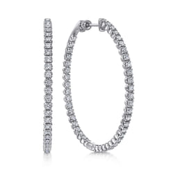14K White Gold 50mm Diamond Inside Out Hoop Earrings