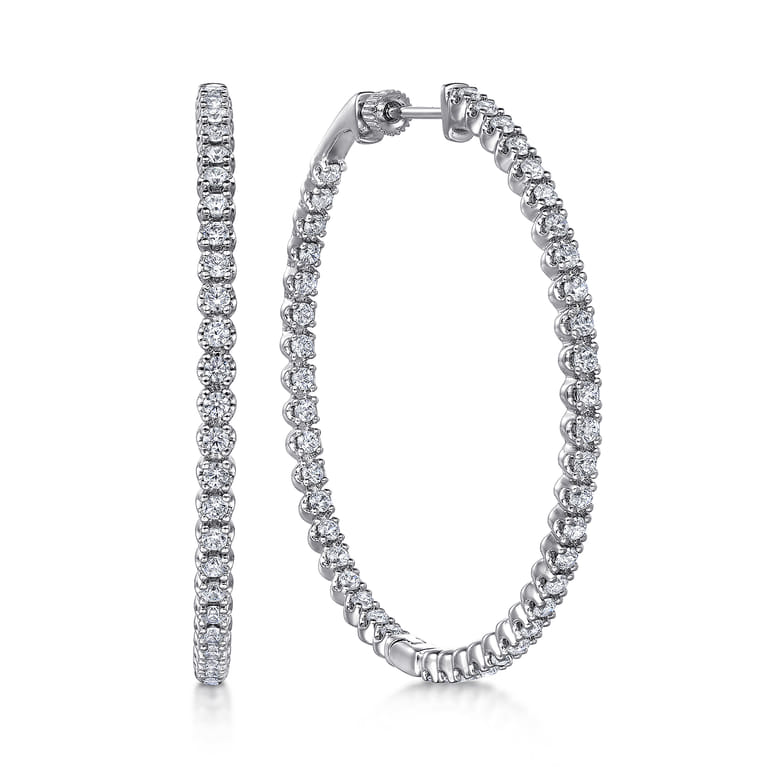 14K White Gold 50mm Diamond Inside Out Hoop Earrings - 3.05 ct - Shot 1