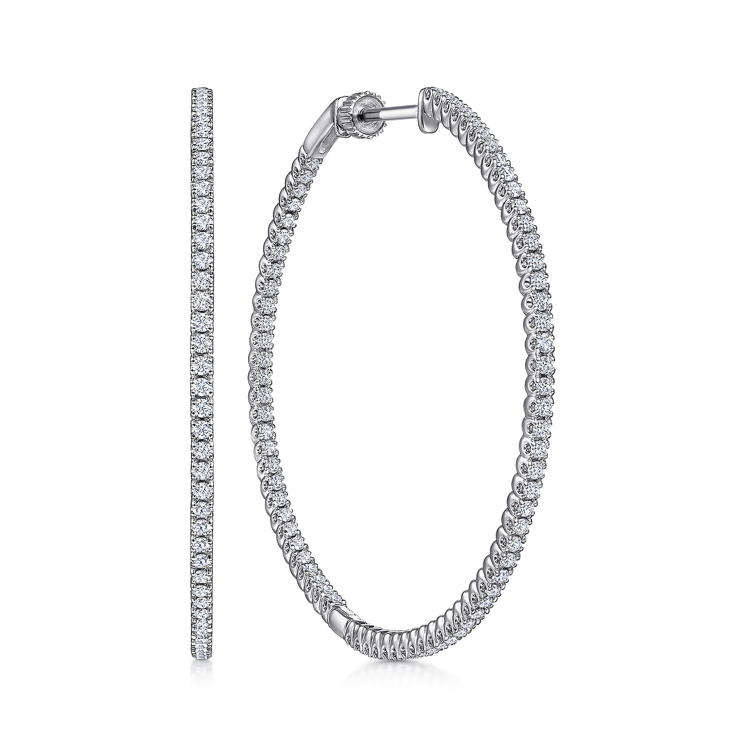 14K White Gold 50mm Inside Out Diamond Hoop Earrings - 1.6 ct - Shot 1