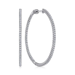 14K White Gold 50mm Inside Out Diamond Hoop Earrings