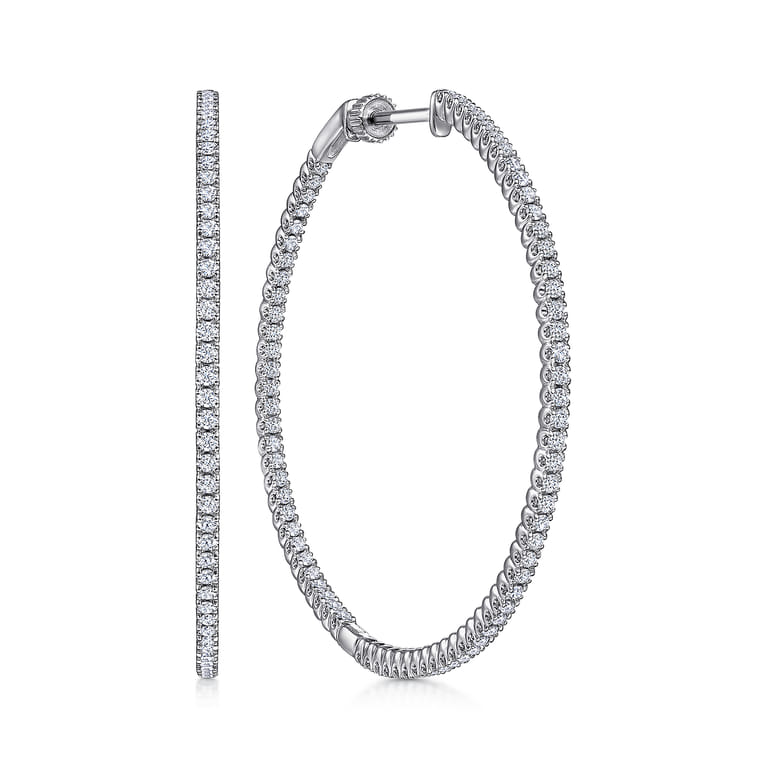 14K White Gold 50mm Inside Out Diamond Hoop Earrings - 1.6 ct - Shot 1