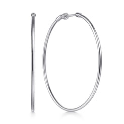 14K White Gold 50mm Round Classic Hoop Earrings