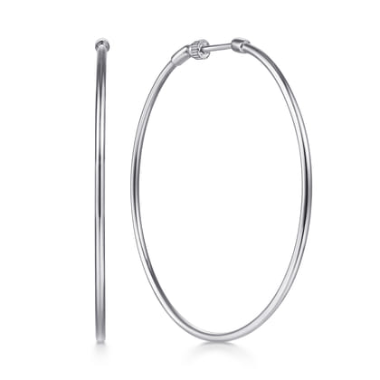 14K White Gold 50mm Round Classic Hoop Earrings