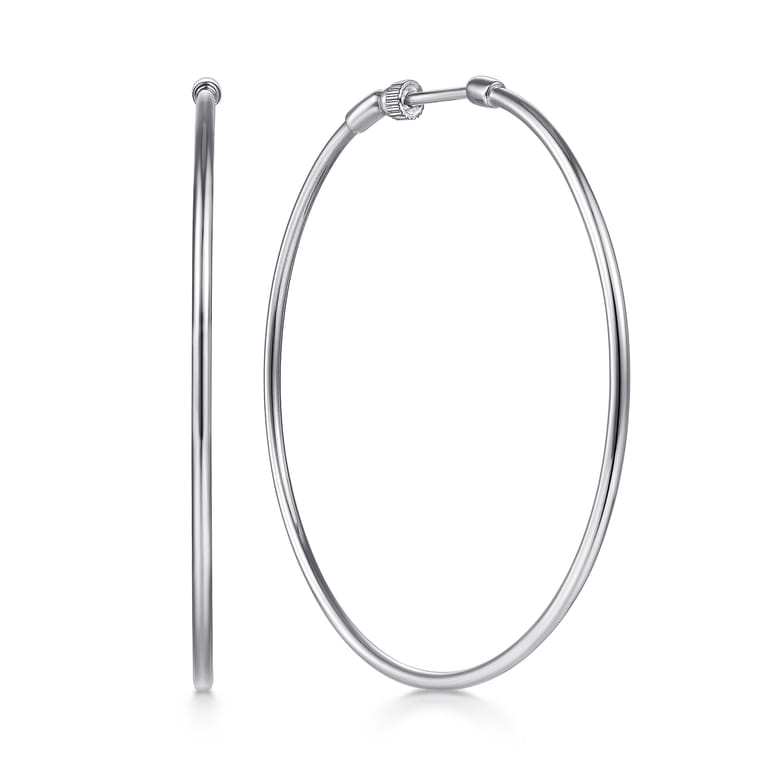 14K White Gold 50mm Round Classic Hoop Earrings - Shot 1