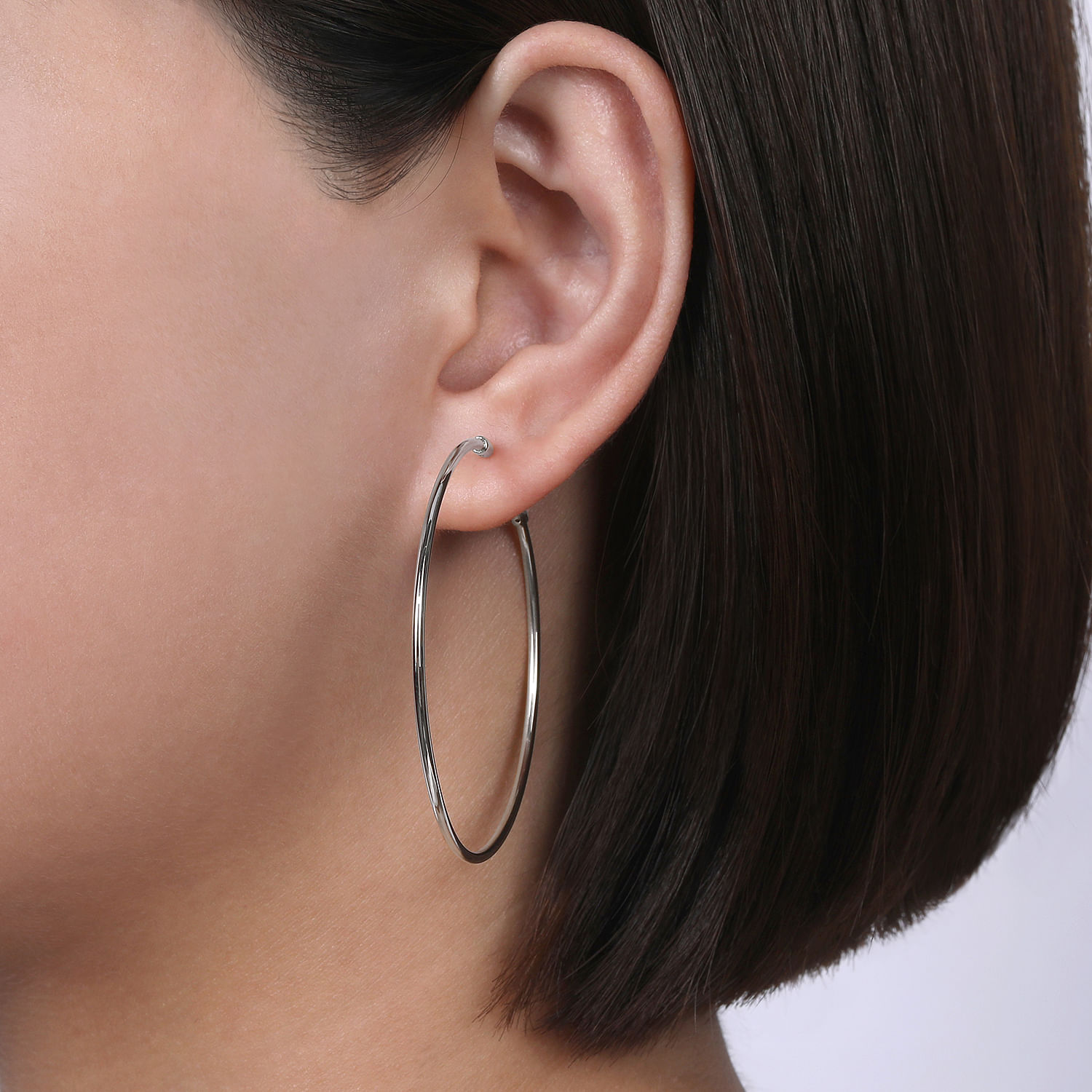 14K White Gold 50mm Round Classic Hoop Earrings - Shot 2