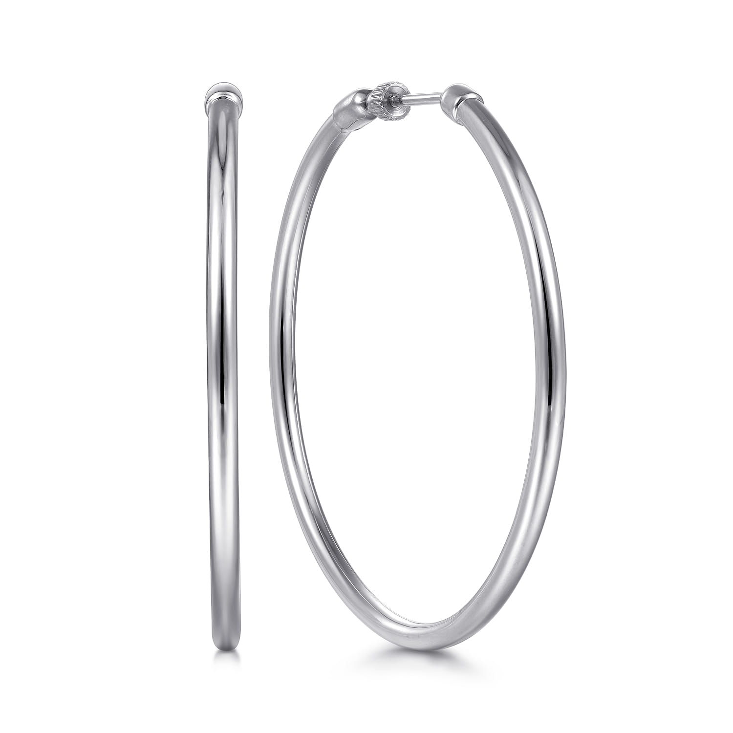 14K White Gold 50mm Round Classic Hoop Earrings - Shot 1