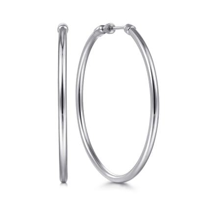 14K White Gold 50mm Round Classic Hoop Earrings