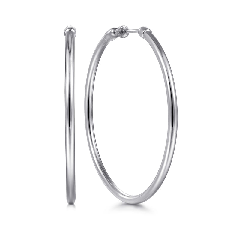14K White Gold 50mm Round Classic Hoop Earrings - Shot 1