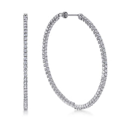 14K White Gold 50mm Round Inside Out Diamond Hoop Earrings