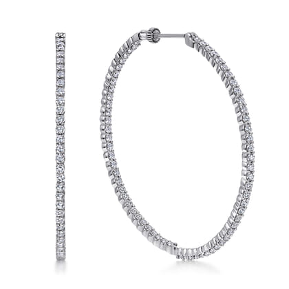 14K White Gold 50mm Round Inside Out Diamond Hoop Earrings