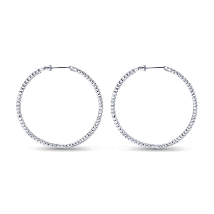 14K White Gold 50mm Round Inside Out Diamond Hoop Earrings