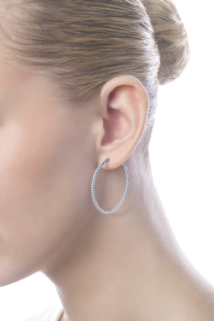 14K White Gold 50mm Round Inside Out Diamond Hoop Earrings