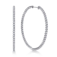 14K White Gold 50mm Round Inside Out Diamond Hoop Earrings