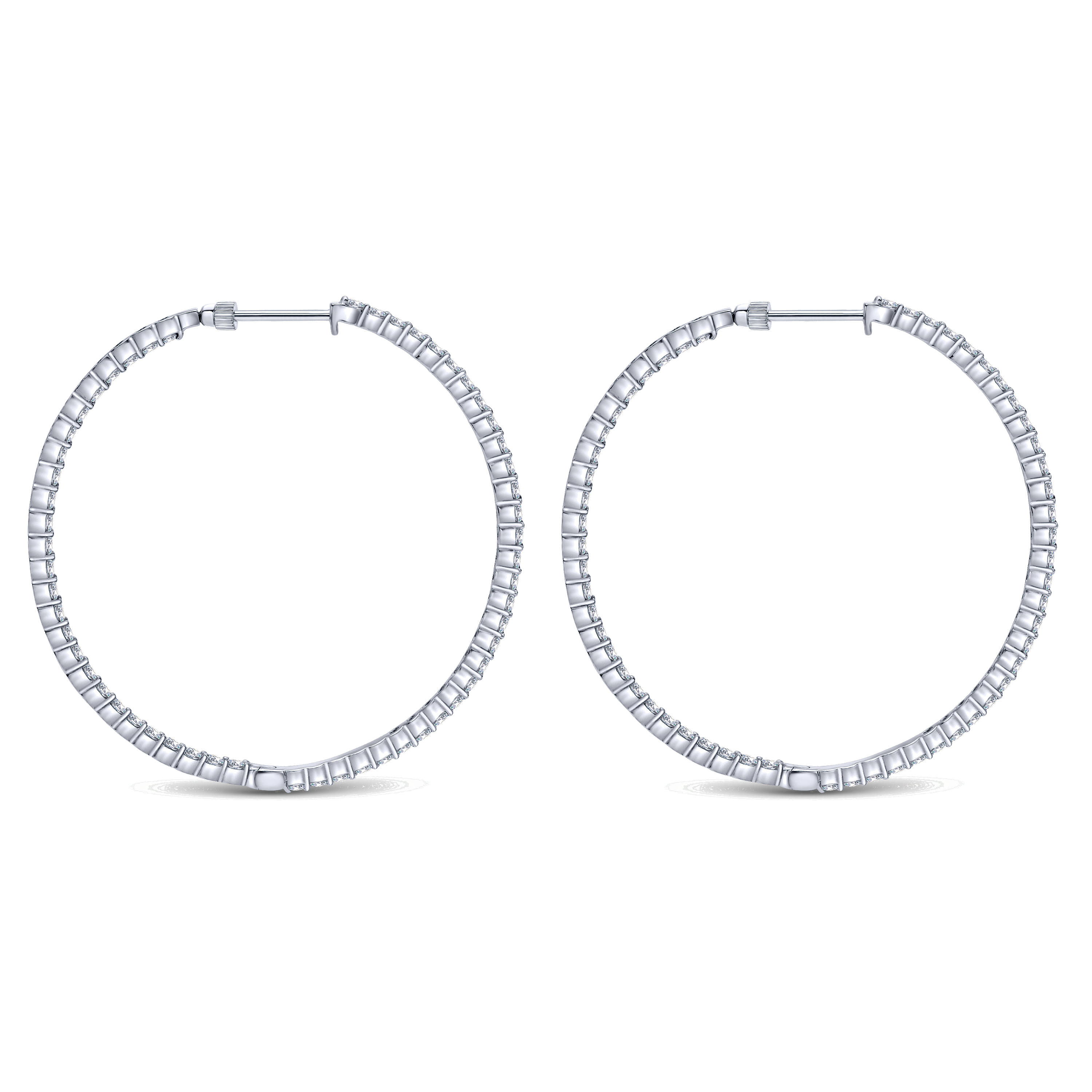 14K White Gold 50mm Round Inside Out Diamond Hoop Earrings - 4.5 ct - Shot 2