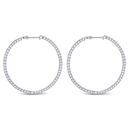 14K White Gold 50mm Round Inside Out Diamond Hoop Earrings