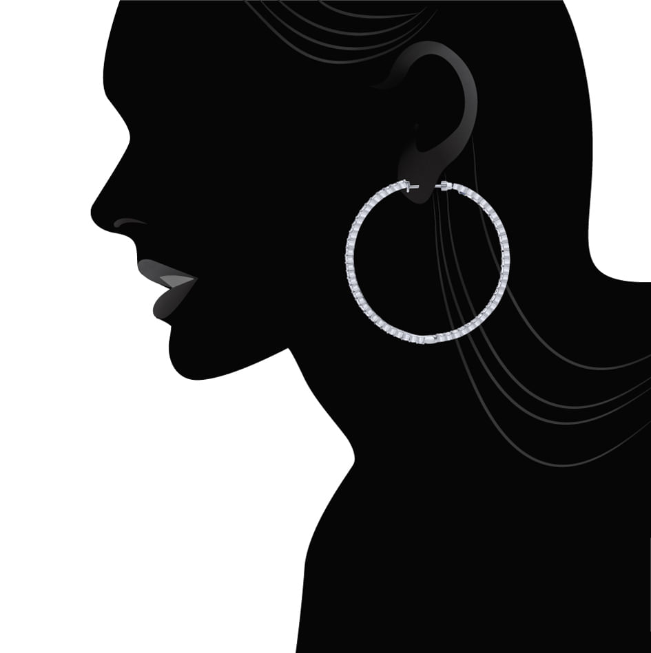 14K White Gold 50mm Round Inside Out Diamond Hoop Earrings - 4.5 ct - Shot 4