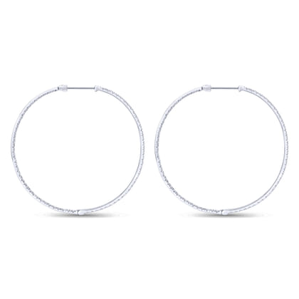 14K White Gold 50mm Round Inside Out Diamond Hoop Earrings