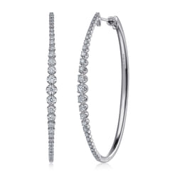 14K White Gold 60mm Diamond Classic Oval Hoop Earrings