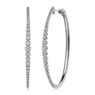 14K White Gold 60mm Diamond Classic Oval Hoop Earrings