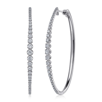 14K White Gold 60mm Diamond Classic Oval Hoop Earrings