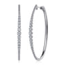 14K White Gold 60mm Diamond Classic Oval Hoop Earrings - 1.5 ct