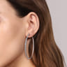 14K White Gold 60mm Diamond Classic Oval Hoop Earrings - 1.5 ct