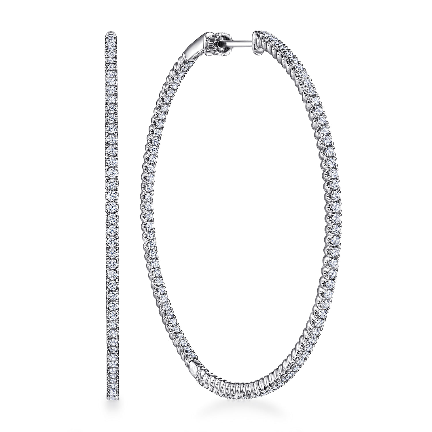 14K White Gold 60mm Inside Out Diamond Earrings - 2 ct - Shot 1