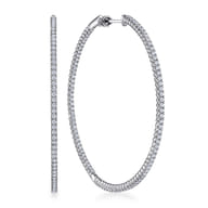 14K White Gold 60mm Inside Out Diamond Earrings