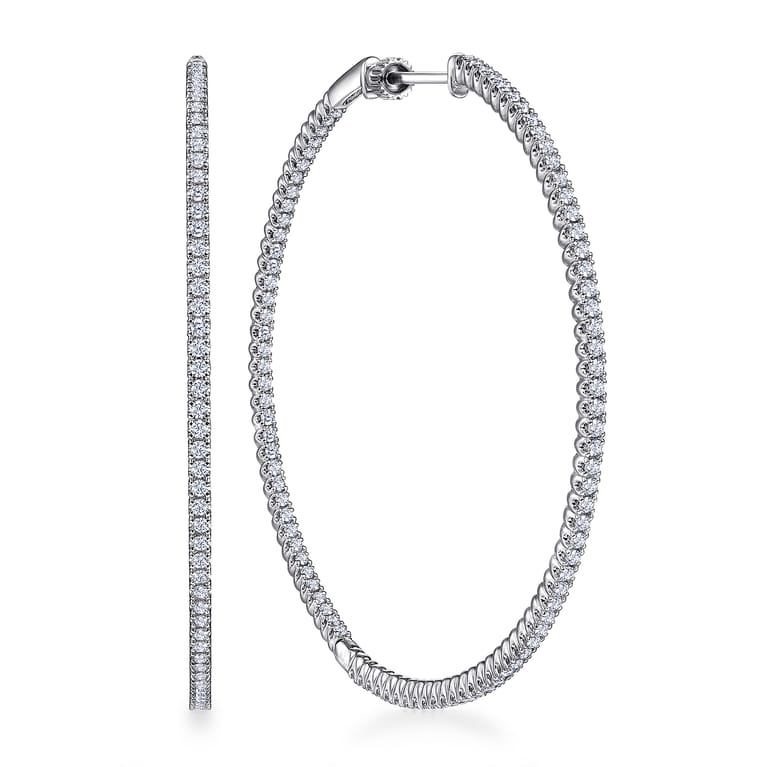 14K White Gold 60mm Inside Out Diamond Earrings - 2 ct - Shot 1