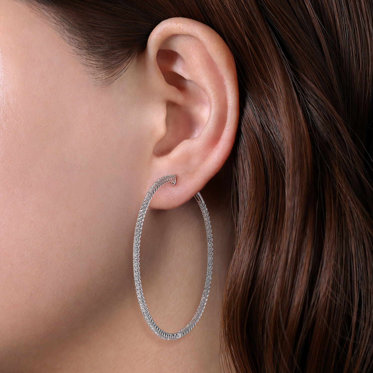 14K White Gold 60mm Inside Out Diamond Earrings - 2 ct - Shot 2