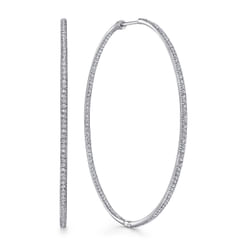14K White Gold 60mm Round Classic Diamond Hoop Earrings