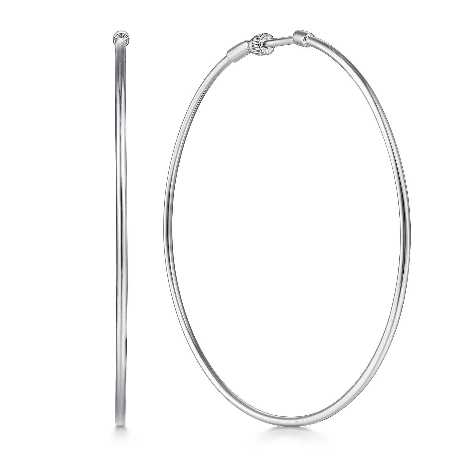14K White Gold 60mm Round Classic Hoop Earrings - Shot 1