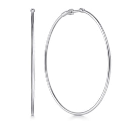 14K White Gold 60mm Round Classic Hoop Earrings