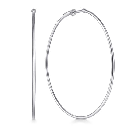 14K White Gold 60mm Round Classic Hoop Earrings