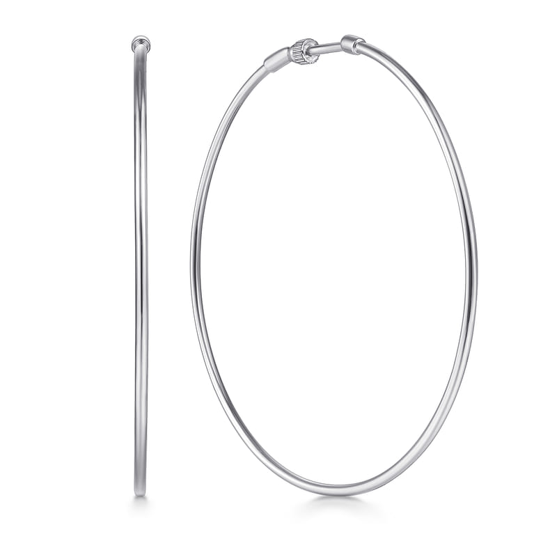 14K White Gold 60mm Round Classic Hoop Earrings - Shot 1