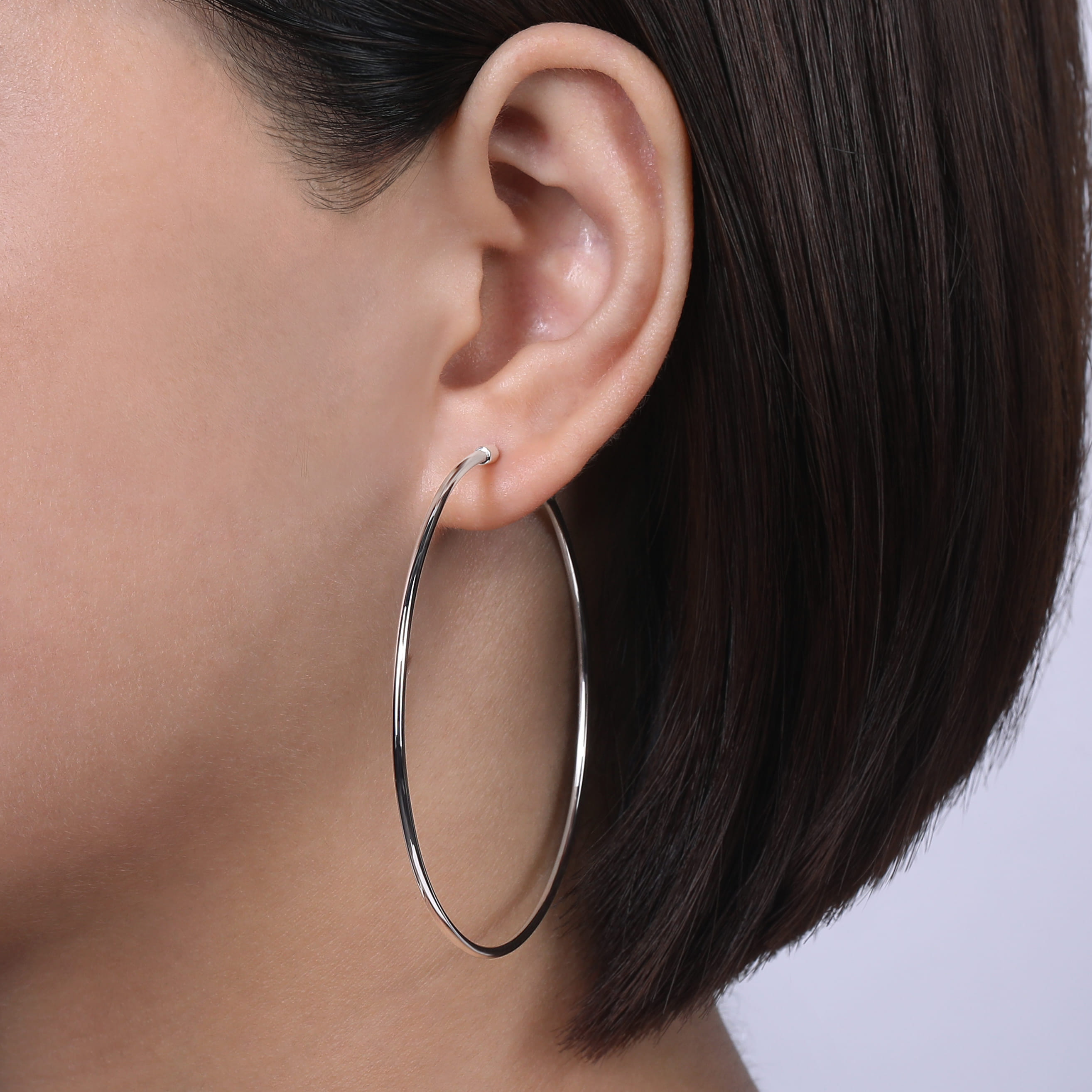 14K White Gold 60mm Round Classic Hoop Earrings - Shot 3